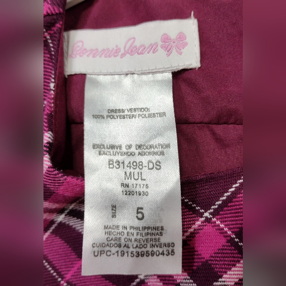 Bonnie Jean Metallic Plaid Dress Girls 5 Pink Babydoll Princess Holiday Party - Picture 8 of 8